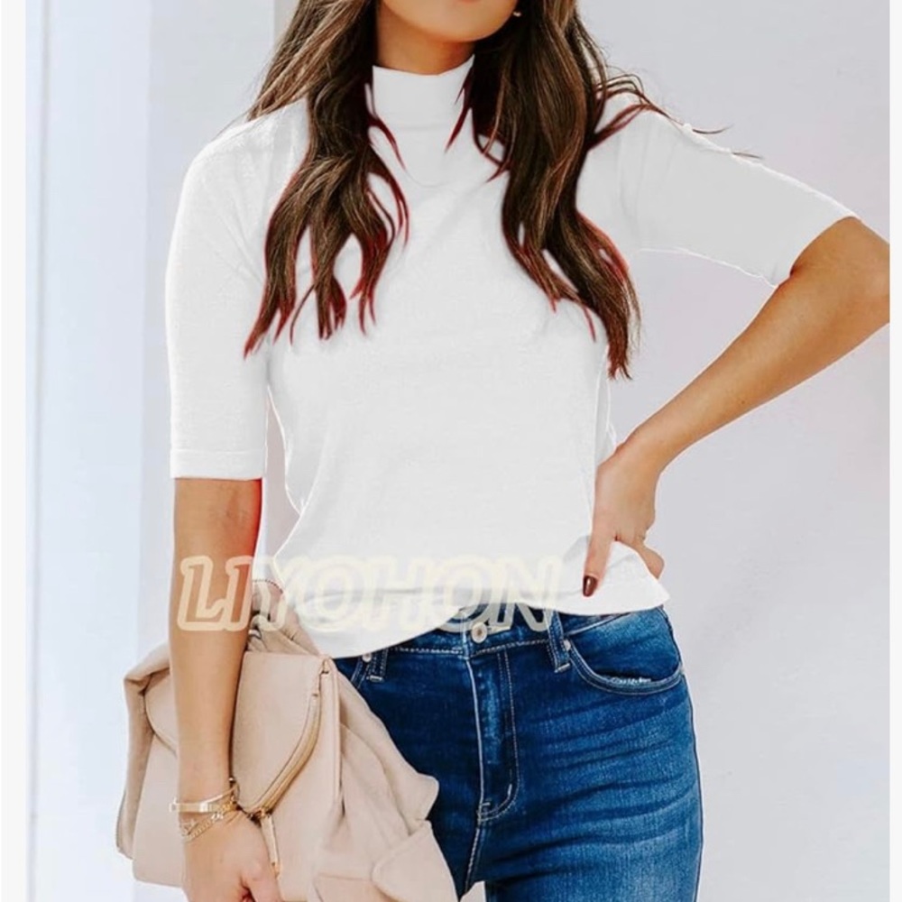 💜 Mockneck Basic White Soft Tee